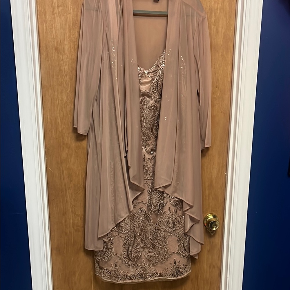 R&M Richards Elegant Tan Wedding Dress with Jacket